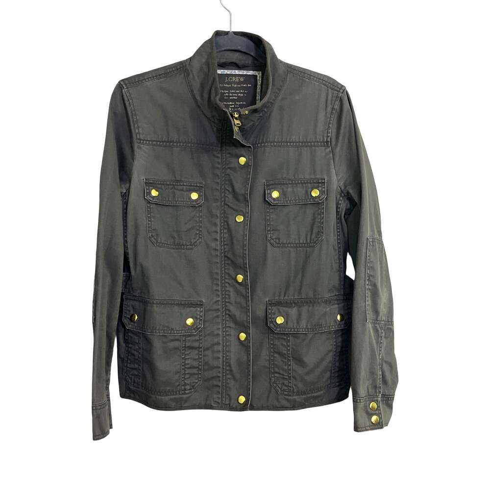 J.Crew Military Utility Field Jacket Charcoal Gray Gold Snap Pockets Size L